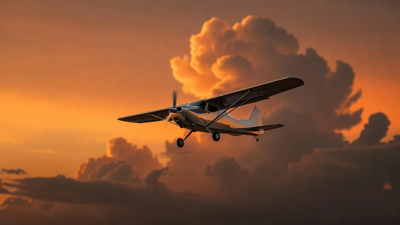 1win Aviator: How the Crash Game Works and Cash Out Basics Small propeller airplane flying through an orange evening sky