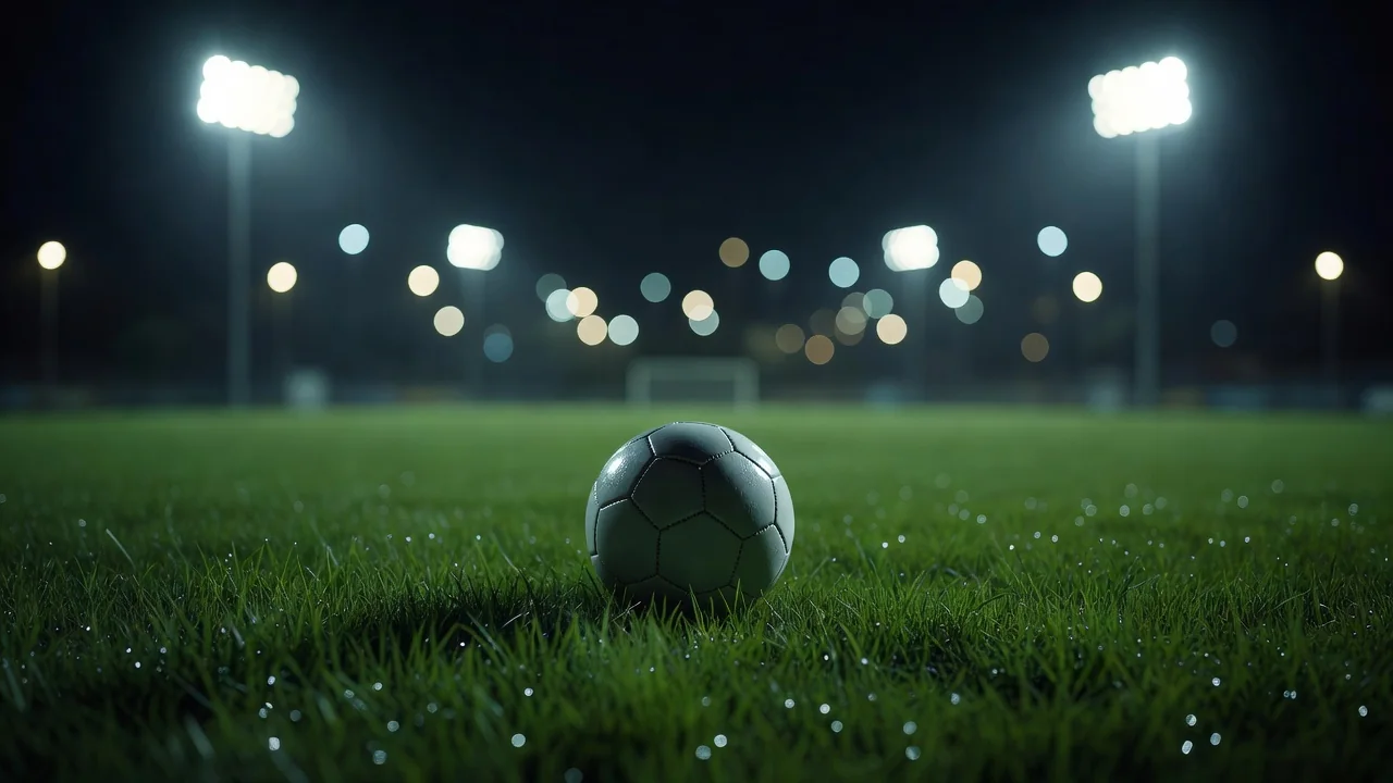 1win Bet: Sports Betting Markets, Odds and Live Bets Football on a floodlit pitch at night with shallow depth of field